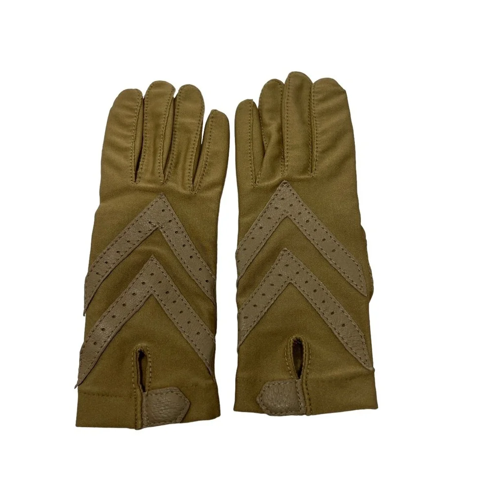 Womens Vintage Gloves Two Pair Tan‎ Faux Leather and Black Knit Size S-M